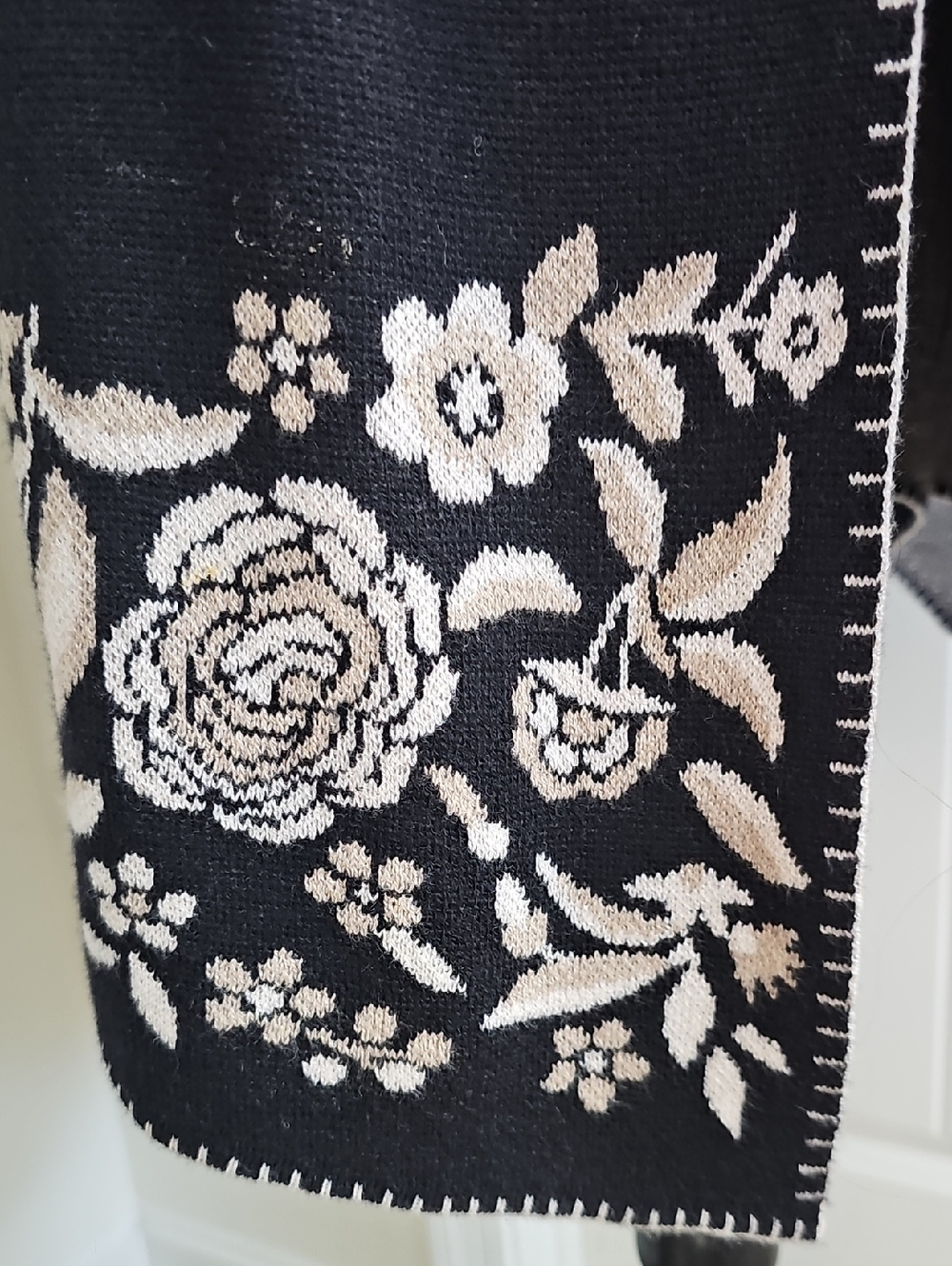 Maxsport Duster Black Floral-Trim Open Hooded Long Sweater, Size Medium - Picture 2 of 9